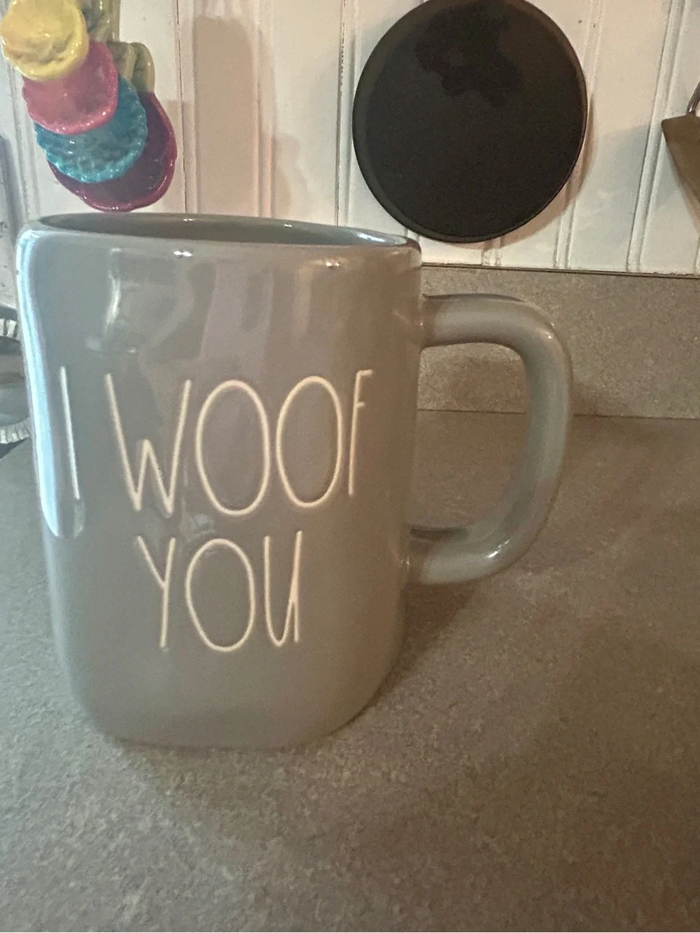 Rae Dunn Gray 'I WOOF YOU' Ceramic Mug